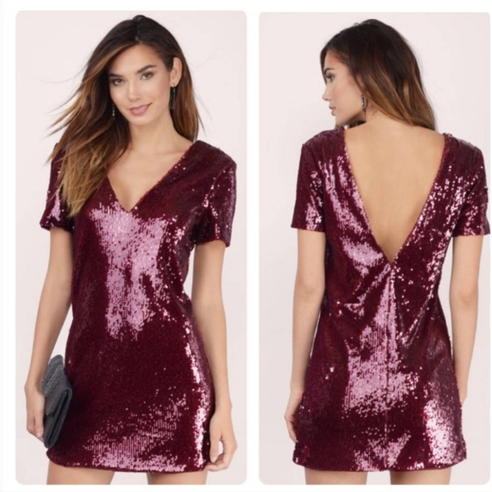 Tobi Sundown Shift Dress Womens XS Sequins Spice Girls Rocker Mini 90's Wine EUC